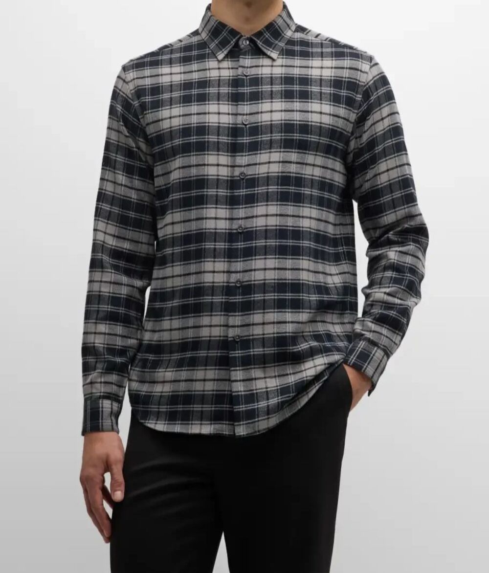 THEORY Shirt Mens Small Grey Plaid Button Up Flannel IRVING GARDA CHECK $265